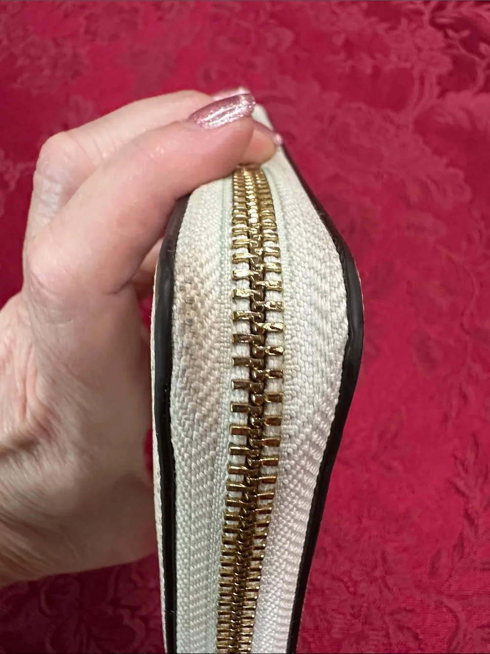 Coach Cream Pebbled Leather Long Zip Wallet